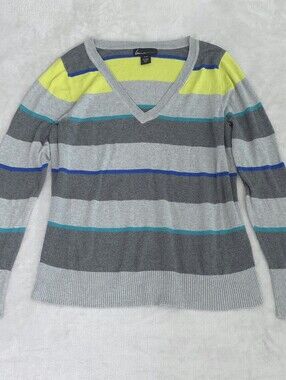 Lane Bryant Gray Striped V-Neck Knit Pullover Sweater Size 14/16 Top